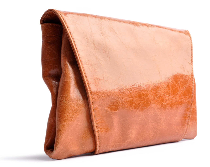 OSTWALD Purse . Elegant and Timeless ENVELOPE . CLUTCH. Calf leather . Color cognac . Handcrafted In Our Studio