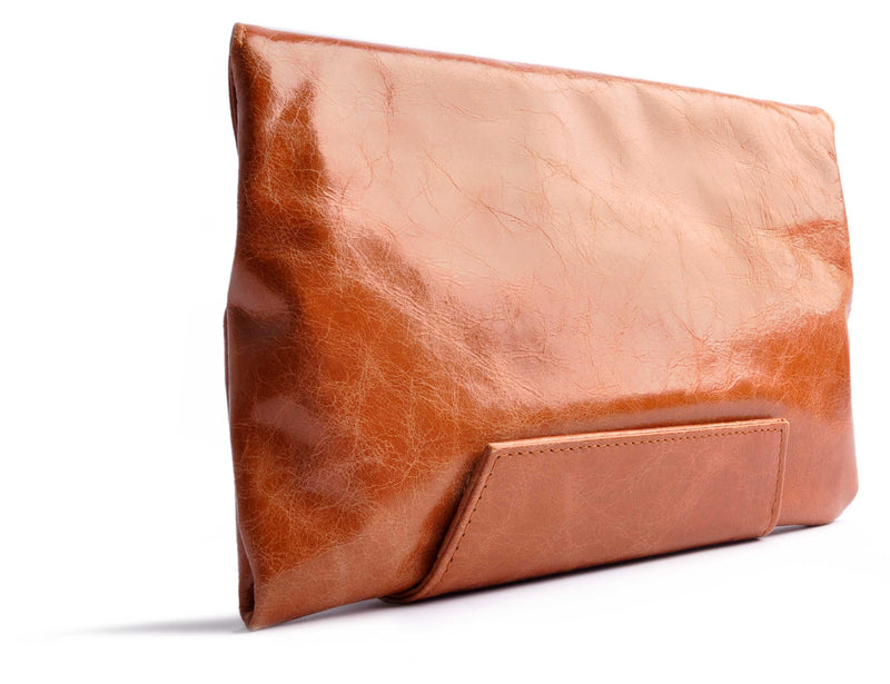 Envelope Clutch . Cognac Brown CLUTCH with magnetical closure . OSTWALD Leather Manufactory.