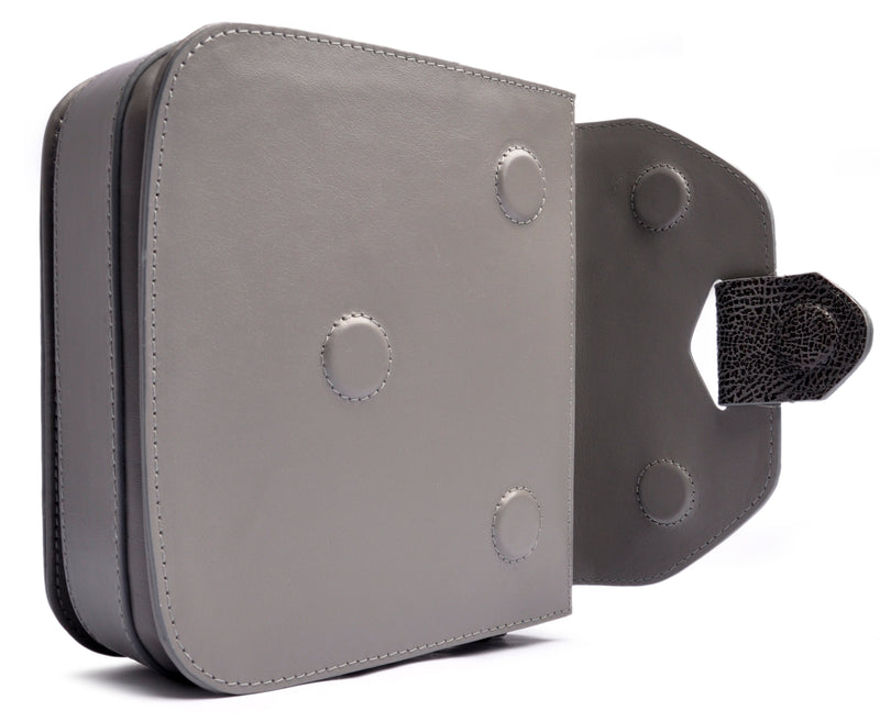 ARROW BOX . SHOULDERBAG with magnetical closure . satin-finished calfskin in grey. OSTWALD Leather Manufactory