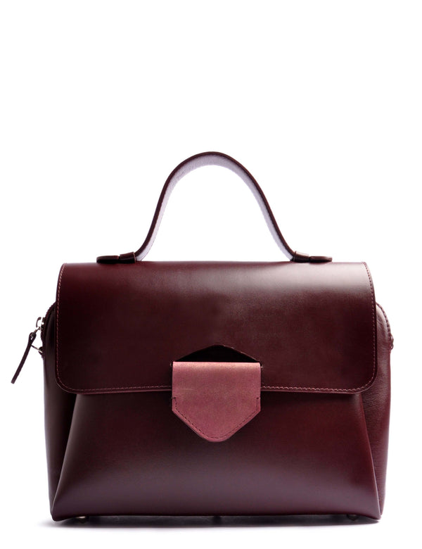 OSTWALD Purse . Elegant and Timeless  ARROW TOTE. Calf leather . Color Burgundy . Handcrafted In Our Studio