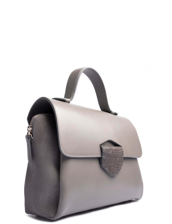 OSTWALD Purse . Elegant and Timeless  ARROW TOTE. Calf leather . Color grey . Handcrafted In Our Studio