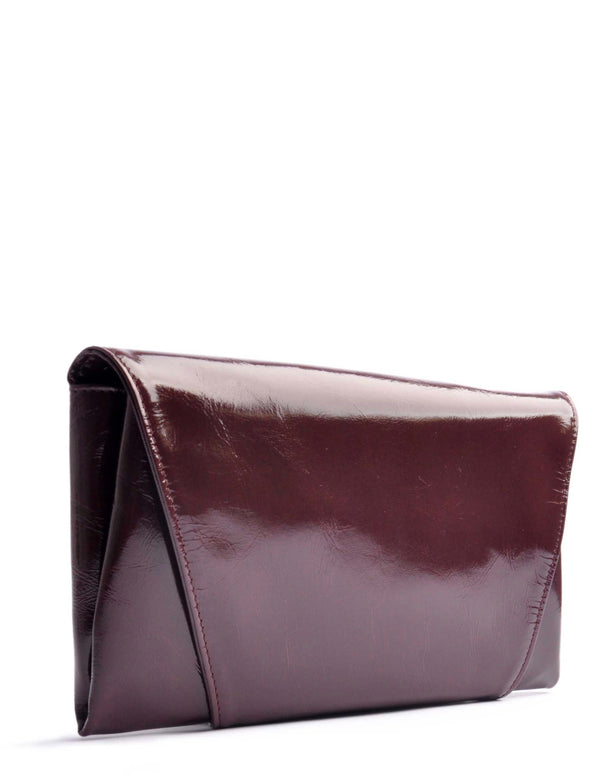 Shop Online . OSTWALD Purse . Elegant and Timeless ENVELOPE . CLUTCH. Patent Calf leather . Color bordeaux red . Handcrafted In Our Studio