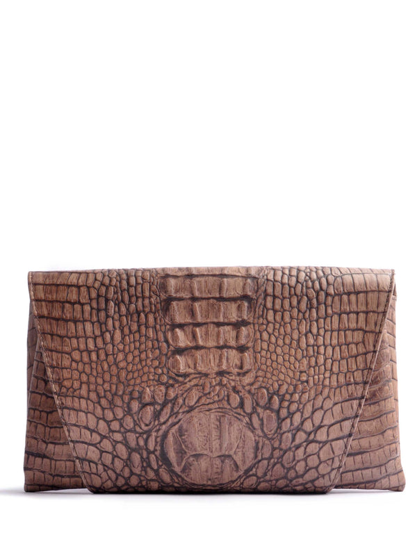OSTWALD Purse . ENVELOPE . CLUTCH. Calf leather croc embossed. Color brown . Handcrafted In Our Studio