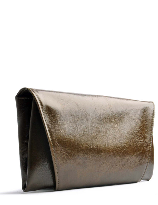 OSTWALD Purse . ENVELOPE . CLUTCH. Calf leather . Color oliv . Handcrafted In Our Studio